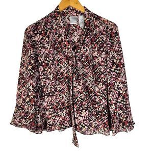 Emma James Petite Abstract Blouse  Multicolor Tie Neck